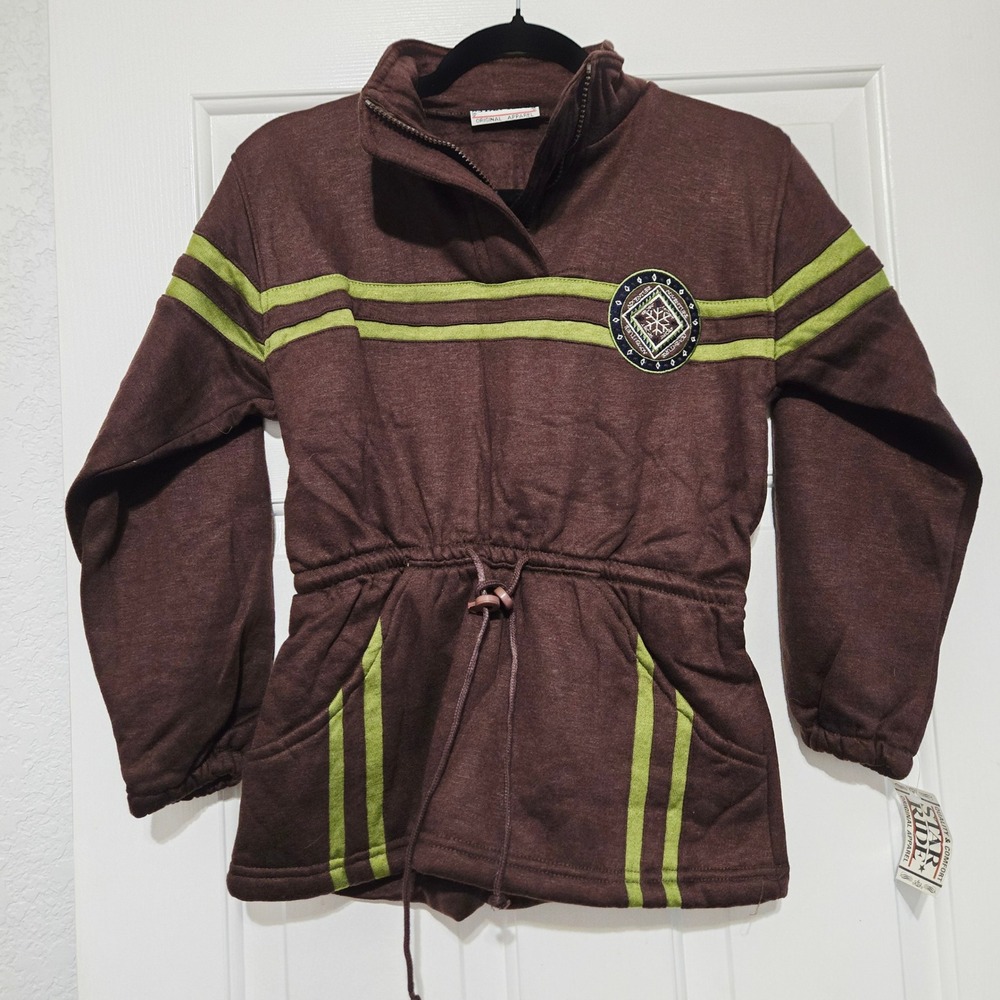 Star Ride Kids Tracksuit Set Brown Lime Green Quarter Zip Joggers 2 Piece M